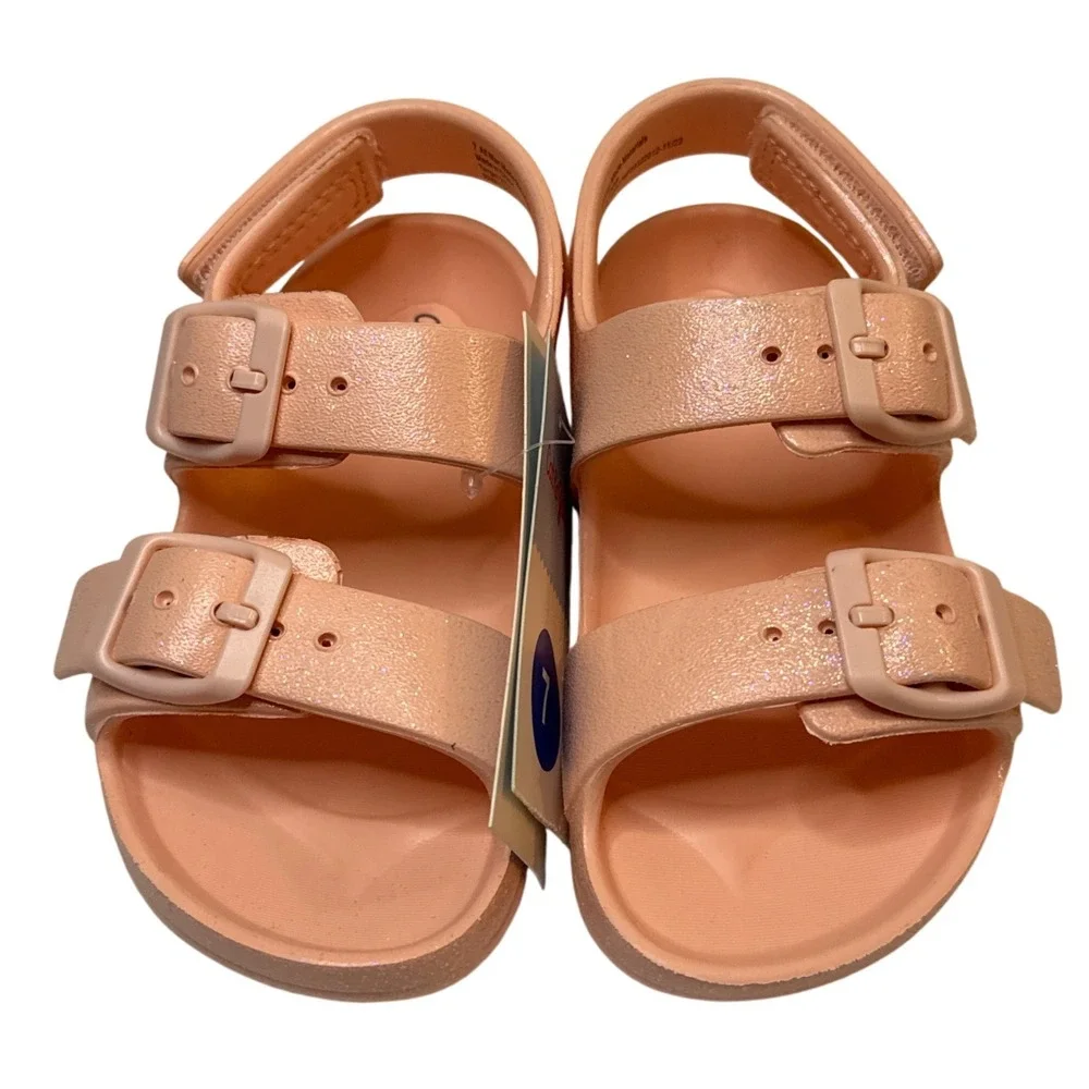 Cat & Jack Kids Size 7 Pink Glitter Adjustable Strap Sandals‎